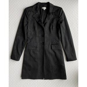 Bebe Y2K Black‎ Floral Satin Jacquard Longline Blazer Jacket Vintage Women's 8